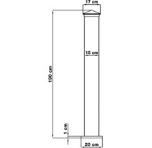 Technický výkres sloupku: výška 190 centimetrů, šířka 15 centimetrů, krytka 17 centimetrů, základna 20 centimetrů, tloušťka 1 centimetr.