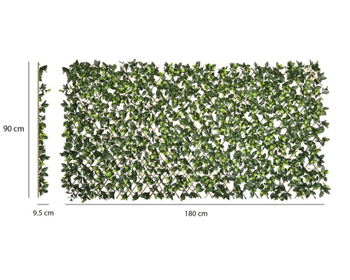 Umělý živý plot na roztahovací dřevěné mříži, 180 na 90 centimetrů, zástěna pro zahradu a balkon.