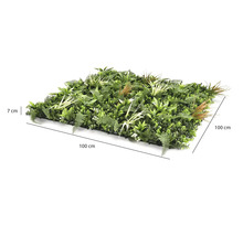Panel s umělými rostlinami s kapradinami a trávami, rozměry 100 krát 100 centimetrů, výška 7 centimetrů.