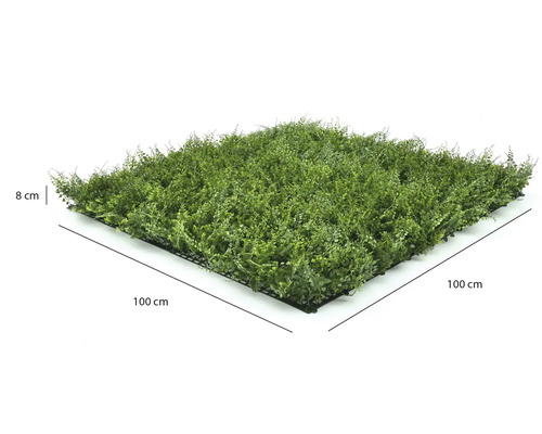 Umělý živý plot 100 x 100 centimetrů s výškou 8 centimetrů, čtvercová stěna z umělých rostlin na plastové mřížce.