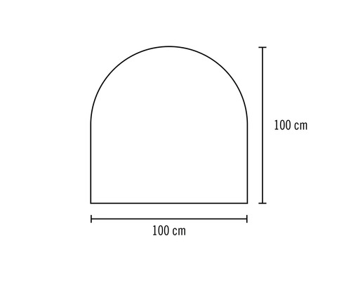 Nákres oblouku o šířce 100 centimetrů a výšce 100 centimetrů.