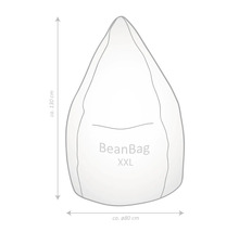 Schématické znázornění sedacího vaku BeanBag XXL s rozměry: výška circa 130 cm, průměr circa 80 cm.