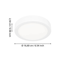 Kulaté stropní LED svítidlo o průměru 16,60 centimetru a výšce 2,50 centimetru.