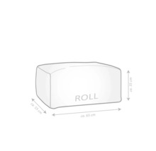 Rozměrový nákres pro sedací polštář ROLL, šířka circa 65 cm, hloubka circa 55 cm a výška circa 35 cm.