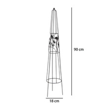 Kovový zahradní obelisk pro popínavé rostliny s motivem ptáků a listů, výška 90 centimetrů, průměr 18 centimetrů.