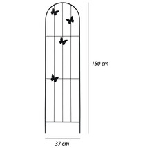 Mříž na popínavé rostliny z kovu s motivem motýlů, výška 150 centimetrů a šířka 37 centimetrů.