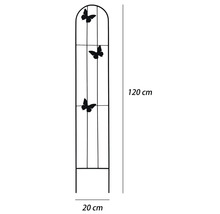 Kovová opěra pro popínavé rostliny s motýly, výška 120 centimetrů, šířka 20 centimetrů.