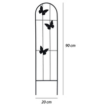 Kovová opora pro popínavé rostliny s dekorem motýlů, oblouková, výška 90 centimetrů, šířka 20 centimetrů.