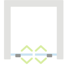 Symbol pro dvoukřídlé kyvné dveře s otevíráním v obou směrech.