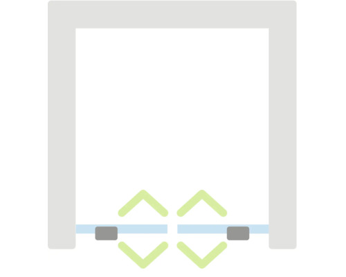 Symbol pro dvoukřídlé kyvné dveře s otevíráním v obou směrech.