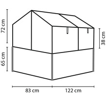Nákres pařeniště s kótami výšky 72 centimetrů a 65 centimetrů a šířky 83 centimetrů a 122 centimetrů