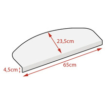 Půlkruhová nášlapná rohož na schody s rozměry 65 cm krát 23,5 cm krát 4,5 cm