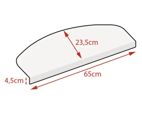 Schodišťová rohož s rozměry 65 centimetrů krát 23,5 centimetrů krát 4,5 centimetrů