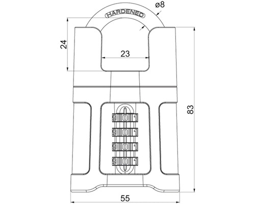 Nákres číselného zámku s rozměry
