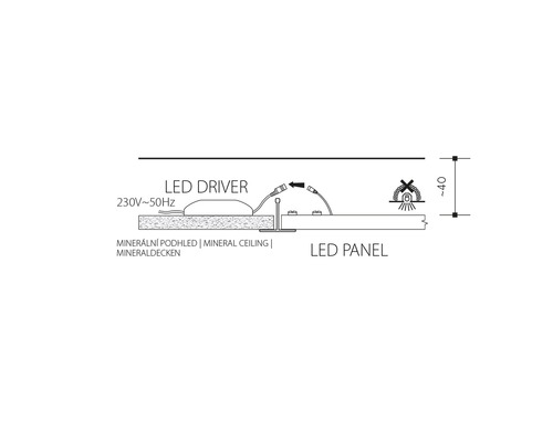 Montážní nákres LED panelu s LED driverem