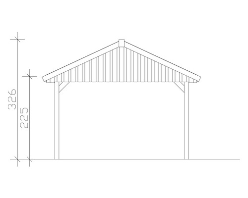 Technický výkres carportu s výškovými údaji