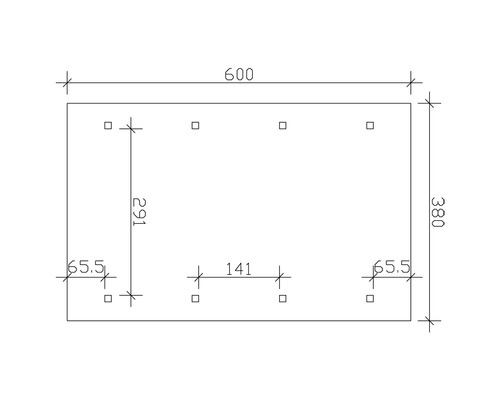 Technický výkres s rozměry pro obdélníkovou desku