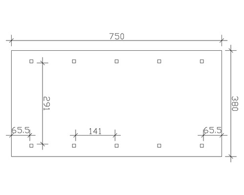 Technický nákres s rozměry 750, 380, 291, 141 a 65,5.