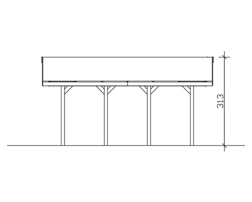Nákres přístřešku pro auto s výškou 313