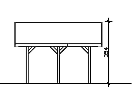 Technický výkres přístřešku pro auto s výškou 354 centimetrů