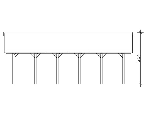 Technický nákres přístřešku pro auto s rozměrem 354