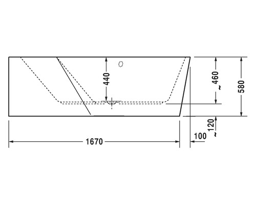 Technický nákres vany s rozměry