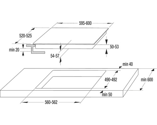 Technický výkres varné desky s rozměry