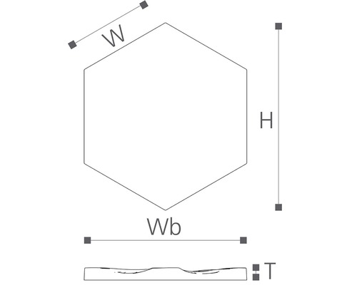 Ilustrace šestihranné dlažební kostky s údaji o výšce a šířce