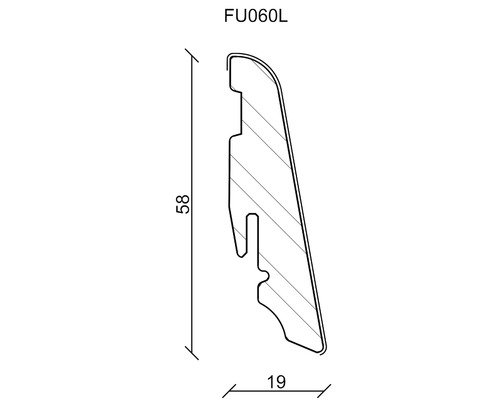 Technický výkres profilu o rozměrech 58 krát 19 milimetrů