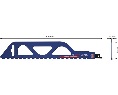 Pilový list do ocasky Bosch Expert na duté cihly, 300 mm, rozměry produktu