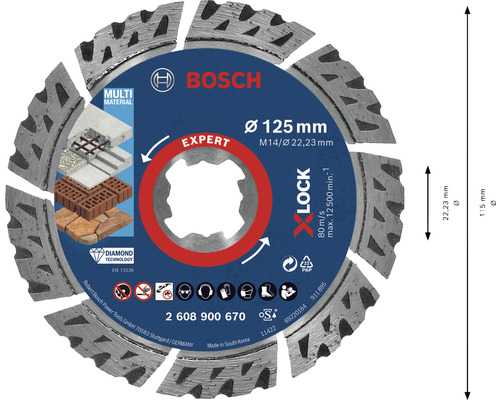 Diamantový řezný kotouč Bosch Expert o průměru 125 milimetrů pro různé materiály