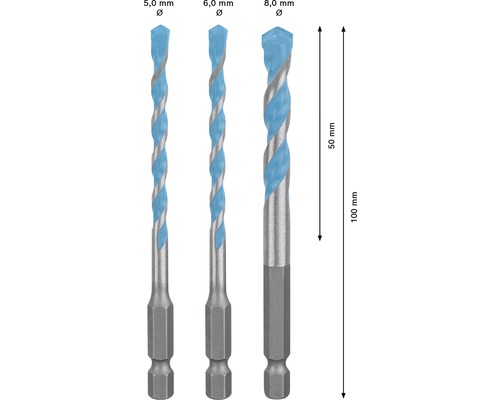 Sada vrtáků o průměrech 5,0 mm, 6,0 mm a 8,0 mm