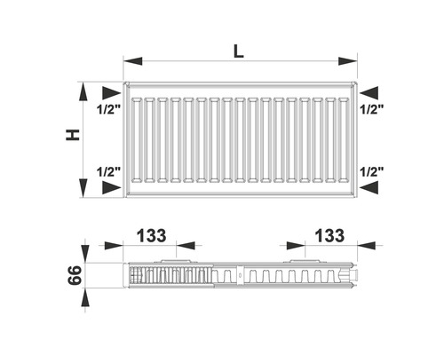 Technický výkres radiátoru s rozměry