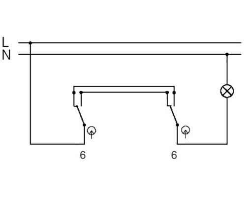 Schéma zapojení střídavého obvodu se dvěma spínači