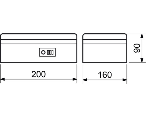 Technický nákres trezoru s rozměry