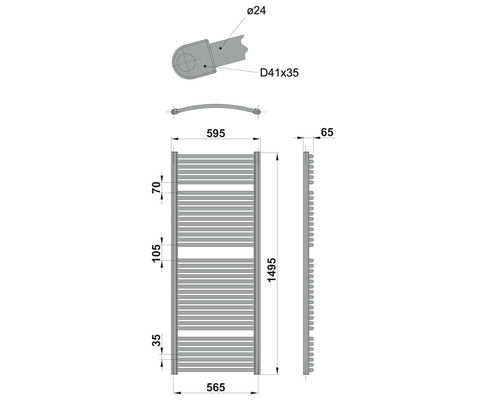 Technický výkres radiátoru s rozměry