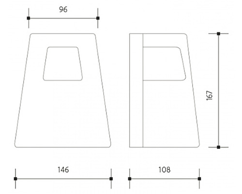 Technický nákres květináče s rozměry