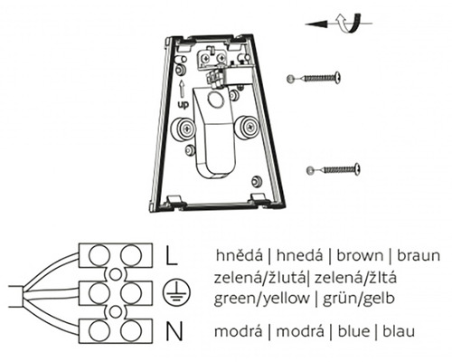 Návod k instalaci lampy se šrouby a schématem zapojení