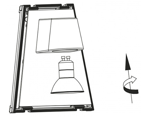 Schéma lampy se šipkou směru otáčení