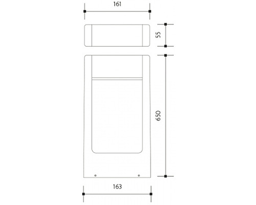 Technický nákres venkovního svítidla s rozměry