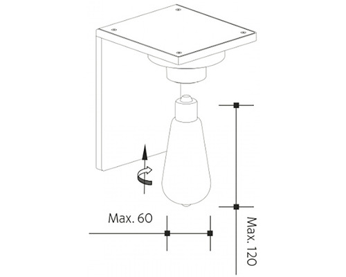 Technický výkres nástěnné lampy s maximálními rozměry