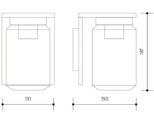 Technický nákres nástěnné lampy s rozměry