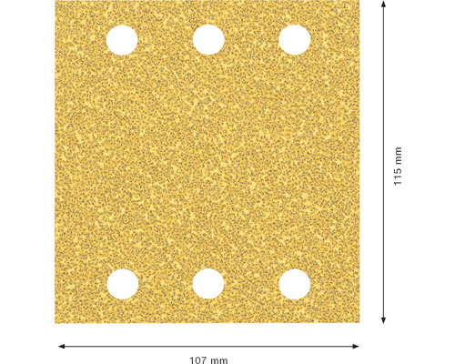 Brusný papír se šesti otvory, rozměry 115 krát 107 milimetrů
