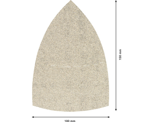 Trojúhelníkový brusný papír o rozměrech 100 mm x 150 mm.