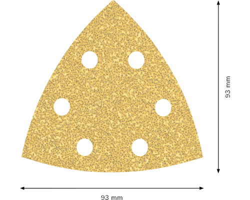 Trojúhelníkový brusný papír se šesti otvory a velikostí 93 milimetrů