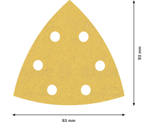 Trojúhelníkový brusný papír se 6 otvory, 93 mm