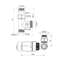 Sada termostatických ventilů Schulte smíšený provoz verze pravá 1/2" chrom 7062002-3