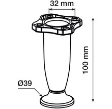 Technický výkres nohy nábytku o rozměrech 100 mm výška a 39 mm průměr