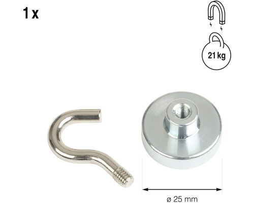 Magnet s hákem a přídržnou silou 21 kilogramů