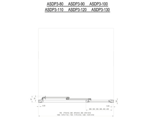 Technický nákres sprchového prvku s rozměry
